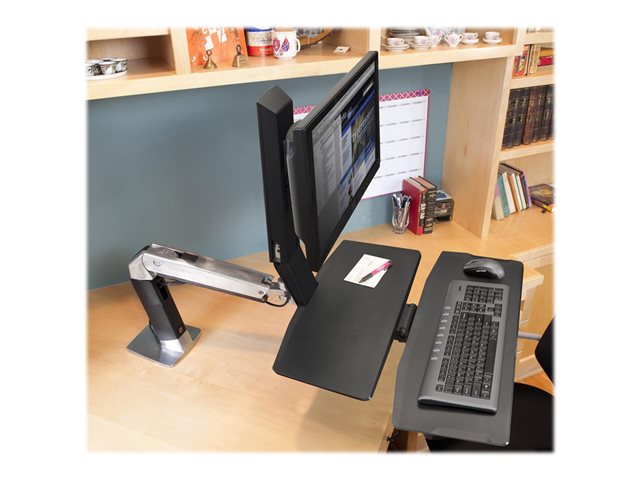 Ergotron WorkFit-A Single LD Workstation With Worksurface - Standing desk converter - polished aluminium, black