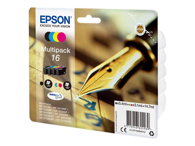 Epson 16 Multipack - 4-pack - black, yellow, cyan, magenta - original - blister with RF/acoustic alarm - ink cartridge - for WorkForce WF-2010, 2510, 2520, 2530, 2540, 2630, 2650, 2660, 2750, 2760