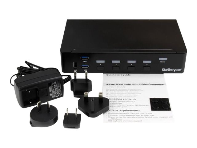 StarTech.com 4 Port HDMI KVM - HDMI KVM Switch - 1080p - USB 3.0 & Audio Support - KVM Video Switch (SV431HDU3A2) - KVM / USB switch - 4 x KVM / audio / USB + 3 x SuperSpeed USB - 1 local user - rack-mountable - AC 120/230 V / DC 9 - 12 V - for P/N: SV431RACK