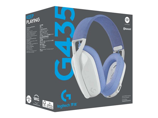 Logitech Lightspeed G435 - Headset - full size - Bluetooth / 2.4 GHz radio frequency - wireless - white - Discord Certified