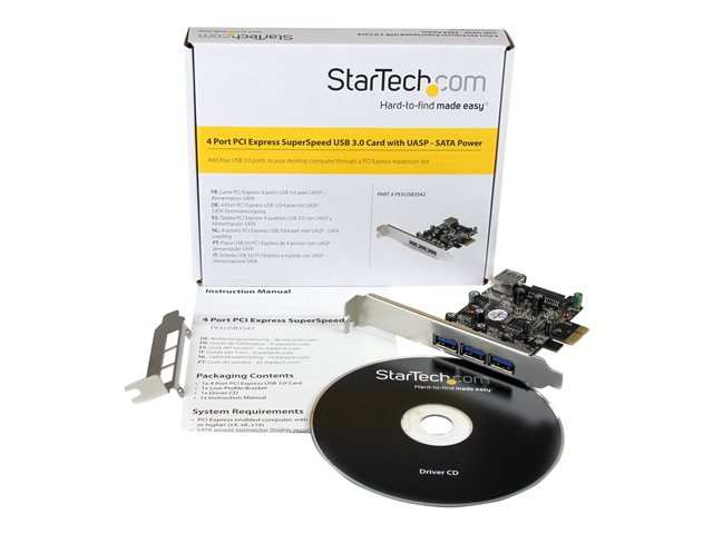 StarTech.com 4 Port PCI Express USB 3.0 Card - 3 External and 1 Internal - Native OS Support in Windows 8 and 7 - Standard and Low-Profile (PEXUSB3S42) - USB adapter - PCIe 2.0 low profile - USB 3.0 x 4 - for P/N: CFASTRWU3, ST1030USBM, ST43004UA, ST