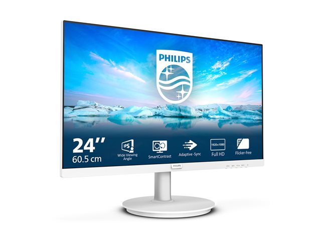 Philips V-line 241V8AW - LED monitor - 24\" (23.8\" viewable) - 1920 x 1080 Full HD (1080p) @ 75 Hz - IPS - 250 cd/m² - 1000:1 - 4 ms - HDMI, VGA - speakers - textured white