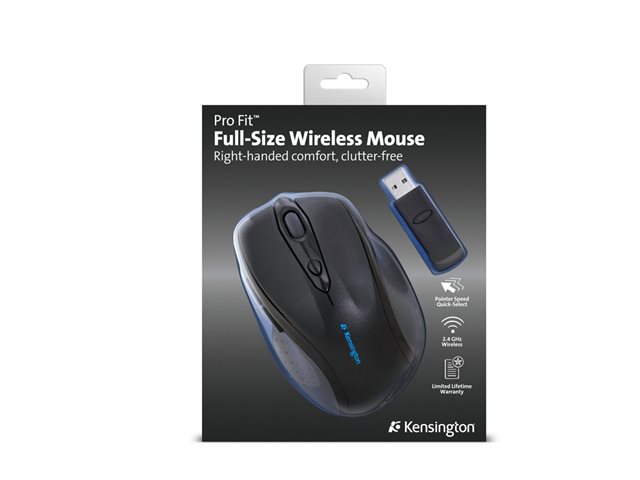 Kensington Pro Fit Full-Size - Mouse - right-handed - optical - 6 buttons - wireless - 2.4 GHz - USB wireless receiver - black