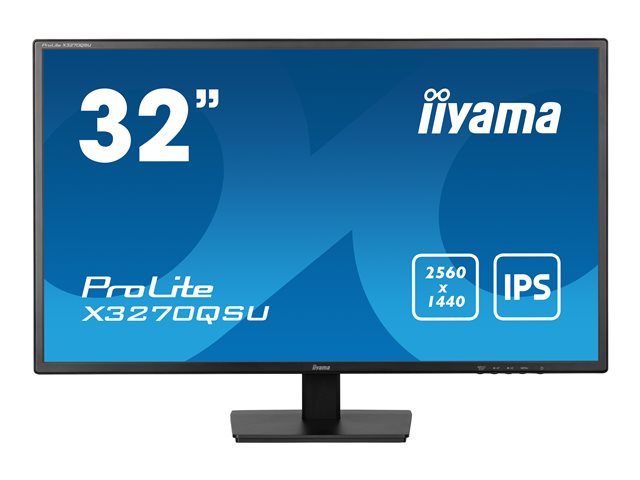 iiyama ProLite X3270QSU-B1 - LED monitor - 32\" (31.5\" viewable) - 2560 x 1440 WQHD @ 100 Hz - IPS - 250 cd/m² - 1200:1 - 3 ms - 2xHDMI, DisplayPort - speakers - matte black