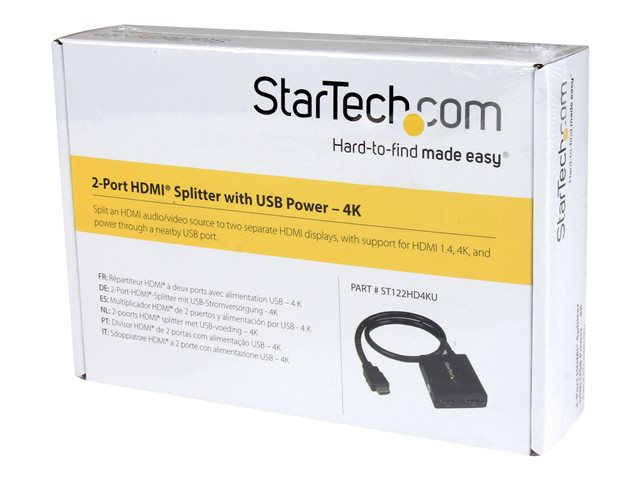 StarTech.com HDMI Cable Splitter - 2 Port - 4K 30Hz - Powered - HDMI Audio / Video Splitter - 1 in 2 Out - HDMI 1.4 - Video/audio splitter - 2 x HDMI - desktop - for P/N: ST121SHD50, SVA5M3NEUA