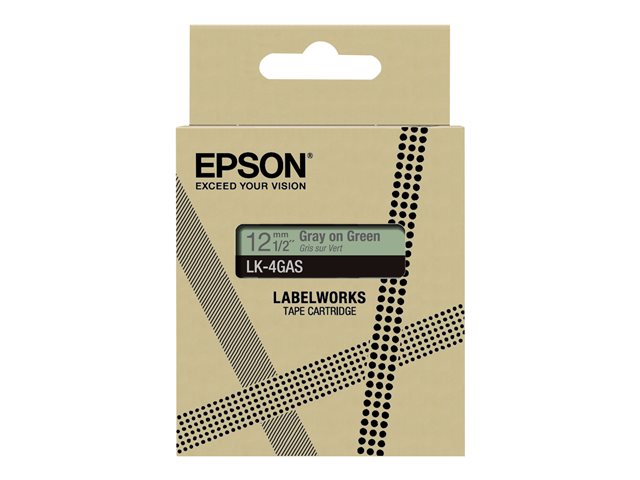 Epson LabelWorks LK-4GAS - Grey on green - Roll (1.2 cm x 8 m) 1 cassette(s) hanging box - tape cartridge - for LabelWorks LW-C410, LW-C610