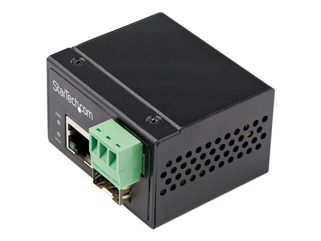 StarTech.com Industrial Fiber to Ethernet Media Converter, 100Mbps SFP to RJ45/Cat6, Singlemode/Multimode Optical Fiber to Copper Network, 12-56V DC, IP-30/ -40 to +75C, Fiber to Ethernet - SFP to RJ45 Converter (IMC100MSFP) - Fibre media converter -