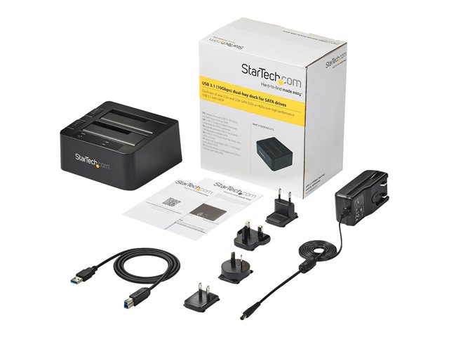 StarTech.com Dual-Bay USB 3.1 to SATA Hard Drive Docking Station, USB 3.1 (10 Gbps) Hard Drive Dock, External 2.53.5 SATA IIIIII, SSDHDD Docking Station, Hot-Swap Hard Drive Bay - Top-Loading - Storage controller - 2.5\", 3.5\" - USB 3.1 (Gen 2) - black