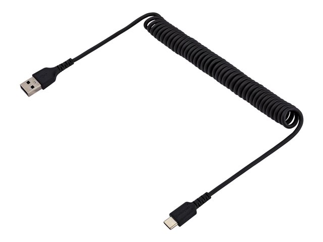 StarTech.com 3ft (1m) USB A to C Charging Cable, Coiled Heavy Duty Fast Charge & Sync USB-C Cable, High Quality USB 2.0 A to Type-C, Rugged Aramid Fiber, TPE, 3A, S20, iPad, Pixel - Durable Male to Male USB, Black - USB cable - USB (M) to 24 pin USB-C (M) - USB 2.0 - 3 A - 1 m - coiled - black