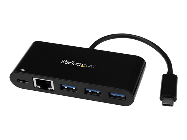 StarTech.com 3 Port USB-C Hub with Gigabit Ethernet & 60W Power Delivery Passthrough Laptop Charging, USB-C to 3x USB-A (USB 3.0 SuperSpeed 5Gbps), USB 3.1/USB 3.2 Gen 1 Type-C Adapter Hub - Windows/macOS/Linux (HB30C3AGEPD) - Hub - 3 x SuperSpeed USB 3.0 + 1 x 10/100/1000 - desktop