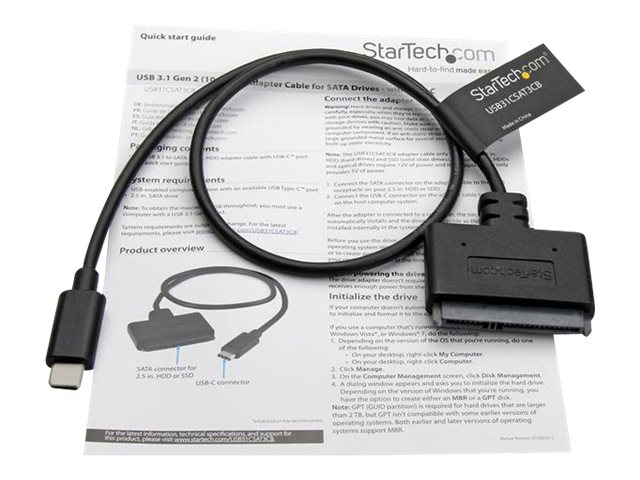 StarTech.com USB C to SATA Adapter - External Hard Drive Connector for 2.5'' SATA Drives - SATA SSD / HDD to USB C Cable (USB31CSAT3CB) - Storage controller - 2.5\", 3.5\" - SATA 6Gb/s - USB 3.1 (Gen 2) - black