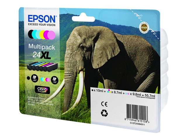 Epson 24XL Multipack - 6-pack - 55.7 ml - XL - black, yellow, cyan, magenta, light magenta, light cyan - original - blister - ink cartridge - for Expression Photo XP-55, 750, 760, 850, 860, 950, 960, 970, Expression Premium XP-750, 850