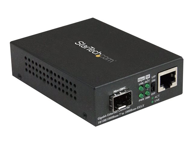StarTech.com Multimode / Single Mode Fiber Media Converter - Open SFP Slot - 10/100/1000Mbps RJ45 Port - LFP Supported - IEEE 802.1q Tag VLAN - (MCM1110SFP) - Fibre media converter - 1GbE - 10Base-T, 1000Base-LX, 1000Base-SX, 100Base-TX, 1000Base-T - RJ-45 / SFP (mini-GBIC) - for P/N: GLCLHSMDSTTA, GLCSXMMDST, GLCSXMMDSTT, GLCTEST, MASFP1GBTXST, SFP1GELXST