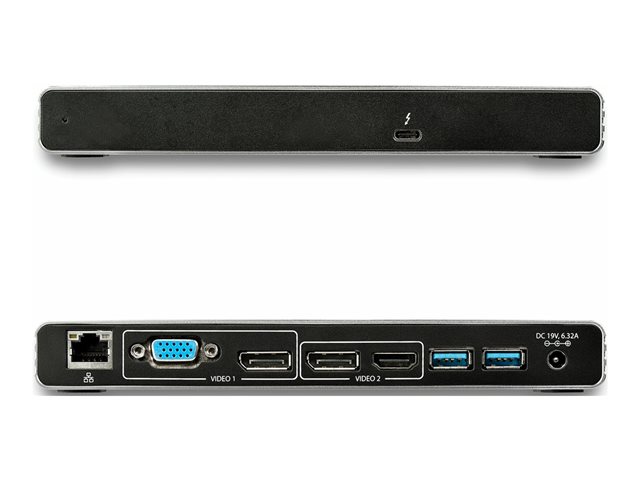 StarTech.com Thunderbolt 3 Dock, Dual 4K 60Hz Monitor TB3 Docking Station with DisplayPort, HDMI & 1080p VGA, 85W Power Delivery & Charging, Gigabit Ethernet, Universal Thunderbolt 3 Dock - TB3 Dock w/ 85W PD (TB3DK2DHVUE) - Docking station - Thunder