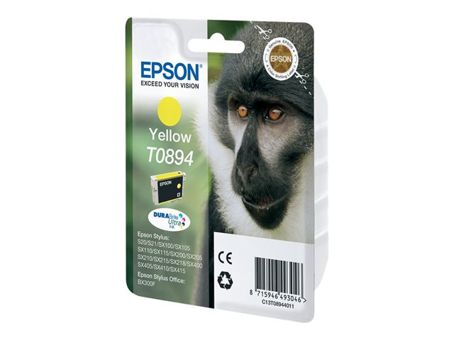 Epson T0894 - 3.5 ml - yellow - original - blister with RF/acoustic alarm - ink cartridge - for Stylus S21, SX110, SX115, SX210, SX215, SX400, SX405, SX410, SX415, Stylus Office BX300