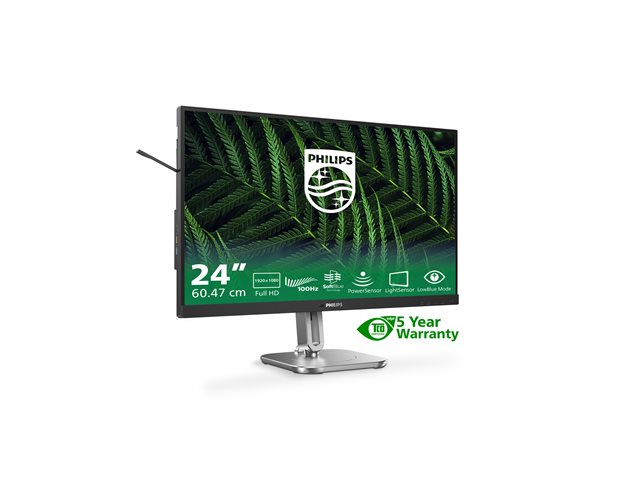 Philips 24B2G5200 - LED monitor - 24\" (23.8\" viewable) - 1920 x 1080 Full HD (1080p) @ 100 Hz - IPS - 1500:1 - HDMI, VGA, DisplayPort - speakers - charcoal