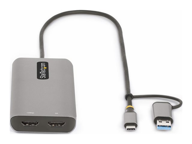 StarTech.com USB-C Multiport Adapter w/Attached USB-C to USB-A Dongle, Dual HDMI (4K30Hz/1080p60Hz), 3x USB-A, Mini Laptop Docking Station, Travel Dock, 1.3ft/40cm Cable - Dual Display M1/M2 MacBook/Windows/Chrome (167B-USBC-MULTIPORT) - Docking stat