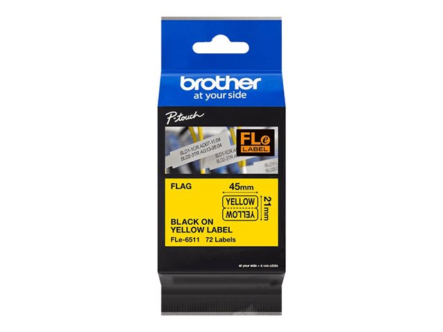 Brother FLe-6511 - Black on yellow - 21 x 45 mm 72 label(s) (1 roll(s) x 72) die cut labels - for P/N: PTP900C