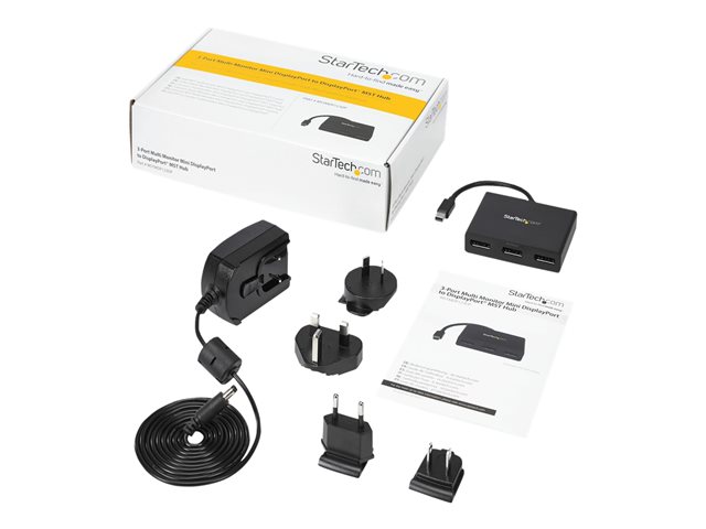StarTech.com 3-Port Multi Monitor Adapter, Mini DisplayPort 1.2 to 3x DisplayPort MST Hub, Triple 1080p or Dual 4K 30Hz, mDP to DP MST Video Splitter for Extended Desktop on Windows PCs - Multi Stream Transport (MSTMDP123DP) - Video splitter - 3 x DisplayPort - desktop - AC 100/230 V - for P/N: SVA5N3NEUA
