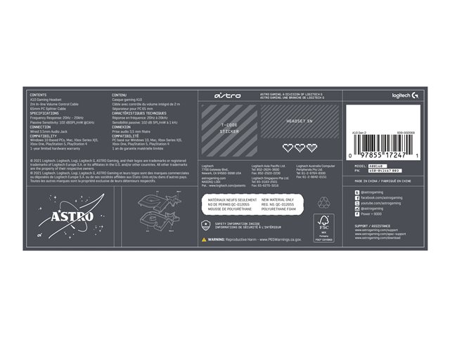 ASTRO Gaming A10 Gen 2 - Headset - full size - wired - 3.5 mm jack - grey