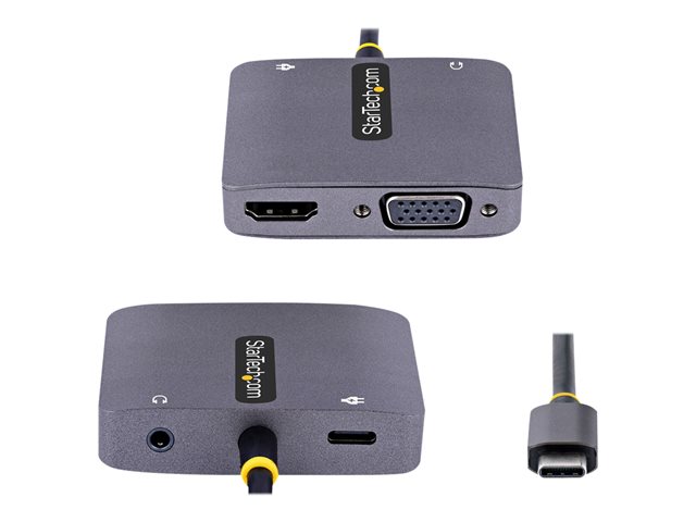 StarTech.com USB C Video Adapter, USB C to HDMI VGA Multiport Adapter w/ 3.5mm Audio Output, 4K 60Hz, HDR, 100W PD 3.0, USB C Monitor Adapter for Laptop, Thunderbolt 3/4 Compatible - USB C Display Travel Adapter (122-USBC-HDMI-4K-VGA) - Docking station - USB-C / Thunderbolt 3 / Thunderbolt 4 - HDMI, VGA