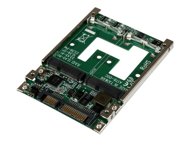 StarTech.com Dual mSATA SSD to 2.5\" SATA RAID Adapter Converter - 2x mSATA SSD to 2.5in SATA Adapter with RAID and 7mm Open Frame Housing (25SAT22MSAT) - Storage controller - 2 Channel - mSATA - RAID RAID 0, 1, JBOD, BIG - SATA 6Gb/s - for P/N: BRACKET125PT, BRACKET125PTP, BRACKET225PT, BRACKET425F