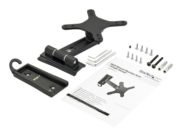StarTech.com Monitor Wall Mount - Single Swivel - Supports Monitors 13\" to 34\" - VESA Monitor Wall Mount Bracket - Black (ARMWALLS) - Adjustable arm (mounting plate) - for monitor / flat panel - aluminium - black - screen size: 13\"-34\"