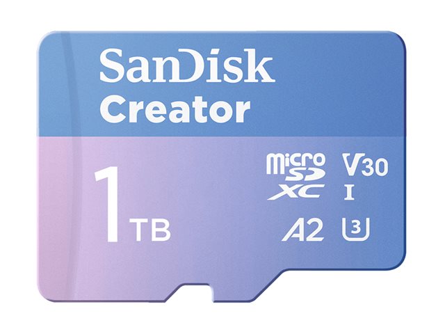 SanDisk Creator - Flash memory card (microSDXC to SD adapter included) - 1 TB - A2 / Video Class V30 / UHS-I U3 - microSDXC UHS-I