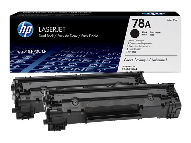 HP 78A - 2-pack - black - original - LaserJet - toner cartridge (CE278AD) - for LaserJet Pro M1536dnf, P1566, P1606DN, P1607dn, P1608dn, P1609dn