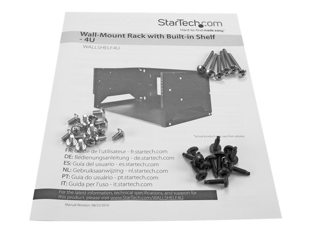 StarTech.com 4U Open Frame Wall Mount Network Rack w/ Built in Shelf - 2-Post Adjustable Depth (12\" to 18\") Equipment Rack - 75.2lbs (WALLSHELF4U) - Rack (wall mount) - black - 4U - 19\" - for P/N: CABSCRWS1032