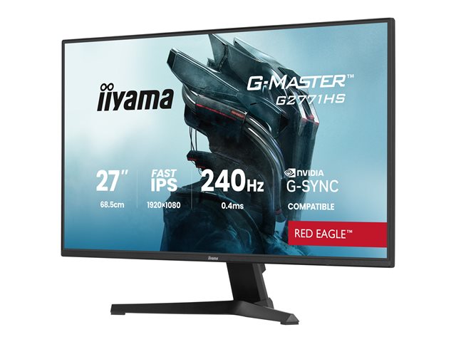 27\"WIDE LCD, G-Master Red Eagle, 1920 x 1080, 240 Hz Fast IPS panel, LED Bl., Pivot, Height Adjust.(15cm), 350 cd/m², 1000:1 Static Contrast, 80.000.000:1 ACR, Speakers, DisplayPort(G-SYNC Compatible), HDMI(2x) , HDR 10 Ready, 0,4ms(MPRT), Black Tune
