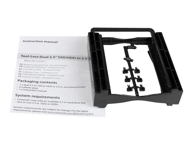StarTech.com Dual 2.5\" SSD/HDD Mounting Bracket for 3.5\" Drive Bay - Tool-Less Installation - 2-Drive Adapter Bracket for Desktop Computer (BRACKET225PT) - Storage bay adapter - 3.5\" to 2 x 2.5\" - black - for P/N: M2E4SFF8643, PEX4SFF8643, U2M2E125