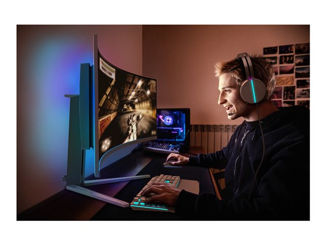 Philips Evnia 8000 49M2C8900L - OLED monitor - gaming - curved - 49\" (48.9\" viewable) - 5120 x 1440 Dual Quad HD @ 144 Hz - 1000 cd/m² - 1000000:1 - DisplayHDR 400 True Black - 0.03 ms - 2xHDMI, DisplayPort, USB-C - speakers with subwoofer - white