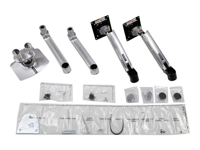 Ergotron LX Dual Side-by-Side Arm - Mounting kit (desk clamp mount, grommet mount, pole, 2 articulating arms, 2 extension brackets, t-bracket, base) - Constant Force Technology - for 2 LCD displays - aluminium, steel - polished aluminium - screen size: up to 27\"