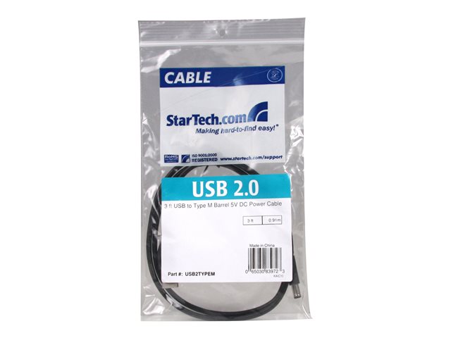 StarTech.com 3 ft USB to Type M Barrel 5V DC Power Cable - Power cable - USB (power only) (M) to DC jack 5.5 mm (M) - 3 ft - molded - black - USB2TYPEM - Power cable - USB (power only) (M) to DC jack 5.5 mm (M) - 91 cm - molded - black - for P/N: DVI2VGACON, SPDIF2AA, ST122LE, ST122LEA, ST122PROA