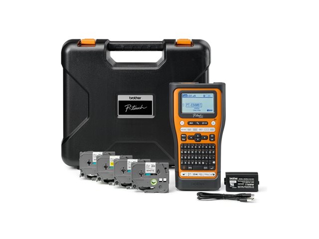 Brother P-Touch PT-E560BTSP - Labelmaker - B/W - thermal transfer - Roll (2.4 cm) - 180 dpi - up to 30 mm/sec - USB 3.0, Bluetooth 5.0 - cutter - Full & Half Cut Function, mirror print - black and orange