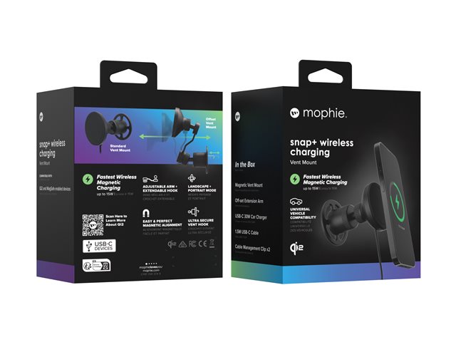 MOPHIE SNAP+ WIRELESS CHARGING VENTMOUNT QI2 BLACK