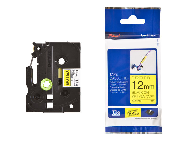 Brother TZe-FX631 - Black on yellow - Roll (1.2 cm x 8 m) 1 cassette(s) flexible ID tape - for Brother PT-D210, D600, H110, P-Touch PT-1005, D410, D450, D460, D610, E310, E550, H110