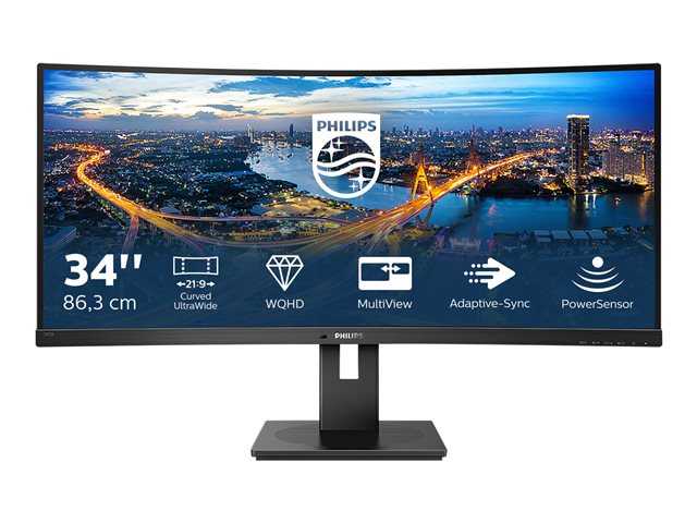 Philips 345B1C - LED monitor - curved - 34\" (34\" viewable) - 3440 x 1440 WQHD @ 100 Hz - VA - 300 cd/m² - 3000:1 - 5 ms - 2xHDMI, DisplayPort - speakers - black texture