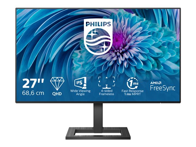Philips E-line 275E2FAE - LED monitor - 27\" - 2560 x 1440 QHD @ 75 Hz - IPS - 350 cd/m² - 1000:1 - 1 ms - 2xHDMI, DisplayPort - speakers - textured black