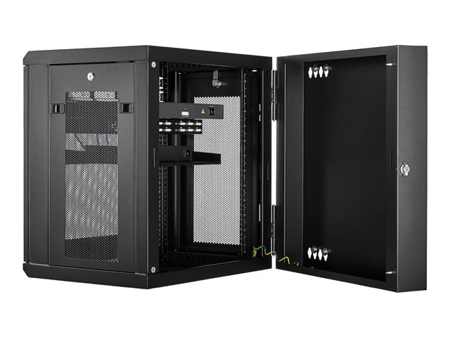 StarTech.com 12U 19\" Wall Mount Network Cabinet, 16\" Deep Hinged Locking IT Network Switch Depth Enclosure, Vented Computer Equipment Data Rack with Shelf & Flexible Side Panels, Assembled - 12U Vented Cabinet (RK12WALHM) - Rack enclosure cabinet - wall mountable - black - 12U