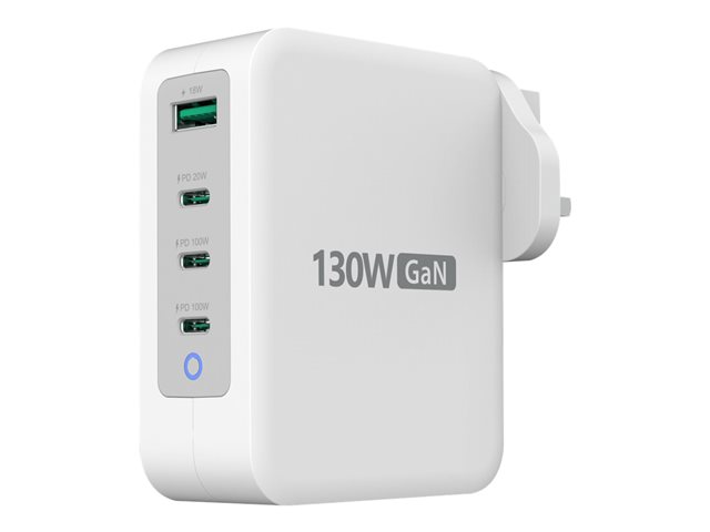 130W GaN USB-C 4-Port Charger - UK White