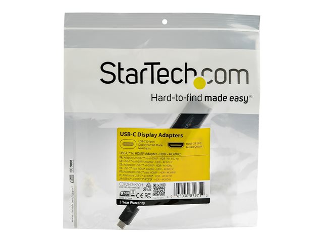 StarTech.com USB 3.1 Type C to HDMI Adapter with HDR - 4K 60Hz - TB3 Compatible - Windows & Mac Compatible Black USB C to HDMI Monitor Converter (CDP2HD4K60H) - External video adapter - MegaChips MCDP2900 - USB-C - HDMI - black - for P/N: ST121HD20FXA, TB4CDOCK