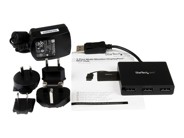 StarTech.com 3-Port Multi Monitor Adapter, DisplayPort 1.2 MST Hub, Dual 4K 30Hz & 1x 1080p, Video Splitter for Extended Desktop Mode on Windows PCs Only, DP to 3x DP Monitors MST Hub - Multi Stream Transport (MSTDP123DP) - Video splitter - desktop - AC 100/230 V - for P/N: SV231DPU34K, SVA5N3NEUA