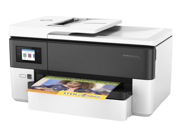 HP Officejet Pro 7720 Wide Format All-in-One - Multifunction printer - colour - ink-jet - 216 x 356 mm (original) - A3 (media) - up to 18 ppm (copying) - up to 22 ppm (printing) - 250 sheets - 33.6 Kbps - USB 2.0, LAN, Wi-Fi(n), USB host