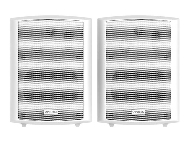 VISION Professional AV-1900 2 x 50w (RMS) Digital Amplifier and SP-1800 5.25\" Pair Wall Speaker kit - LIFETIME WARRANTY - white
