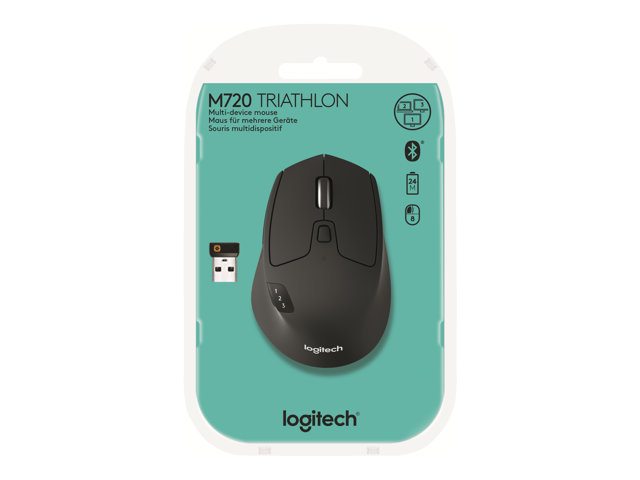 Logitech M720 Triathlon - Mouse - right-handed - optical - 7 buttons - wireless - Bluetooth, 2.4 GHz - USB wireless receiver