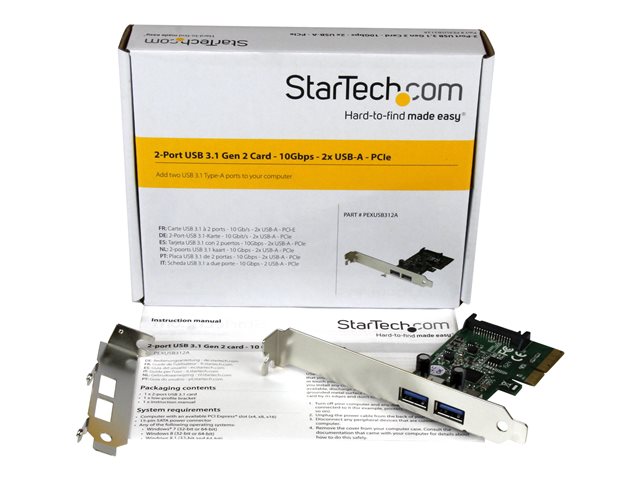StarTech.com 2-Port USB PCIe Card 10Gbps/port - USB 3.1/3.2 Gen 2 Type-A PCI Express 3.0 x2 Host Controller Expansion Card - Windows/Linux - USB adapter - PCIe 3.0 x4 low profile - USB-C 3.1 Gen 2 x 2 - TAA Compliant
