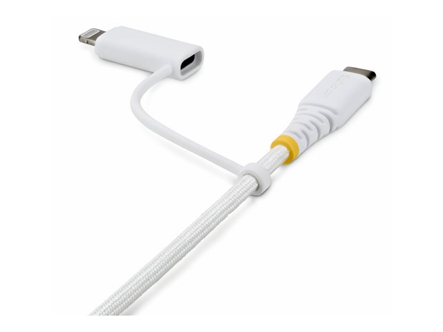 StarTech - USB cable - USB-C (M) to USB-C (M) - USB 2.0 - 3 A - 2 m - passive, USB Power Delivery (60W), rugged, up to 480 Mbps, braided, 2-in-1 - white