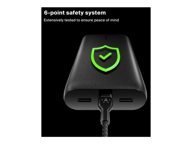 Belkin BoostCharge - Power bank - 26000 mAh - 32 Watt - PD, Fast Charge - 4 output connectors (24 pin USB-C, USB) - on cable: USB-C